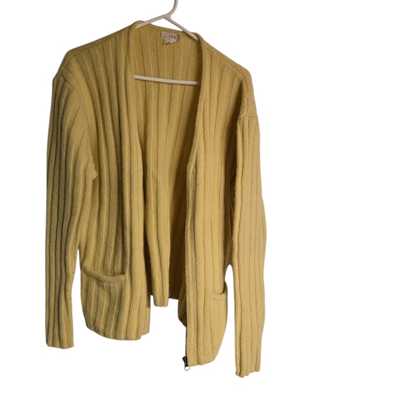 J Crew Yellow Womens 100% Wool Shetland Zip Up Sweater Cardigan V-Neck Size Larg - Picture 2 of 5
